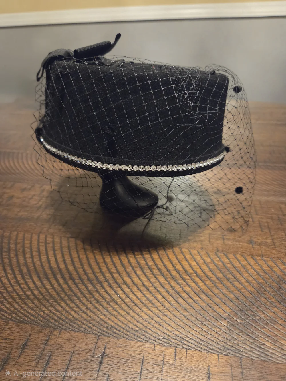 Vintage Veiled Pillbox Hat with Rhinestone Trim and Matching Gloves